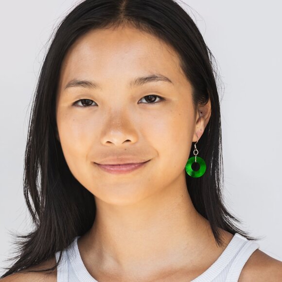 Recycled Vintage Emerald Beer Bottle Glass Hoop Earrings - Picture 5 of 6